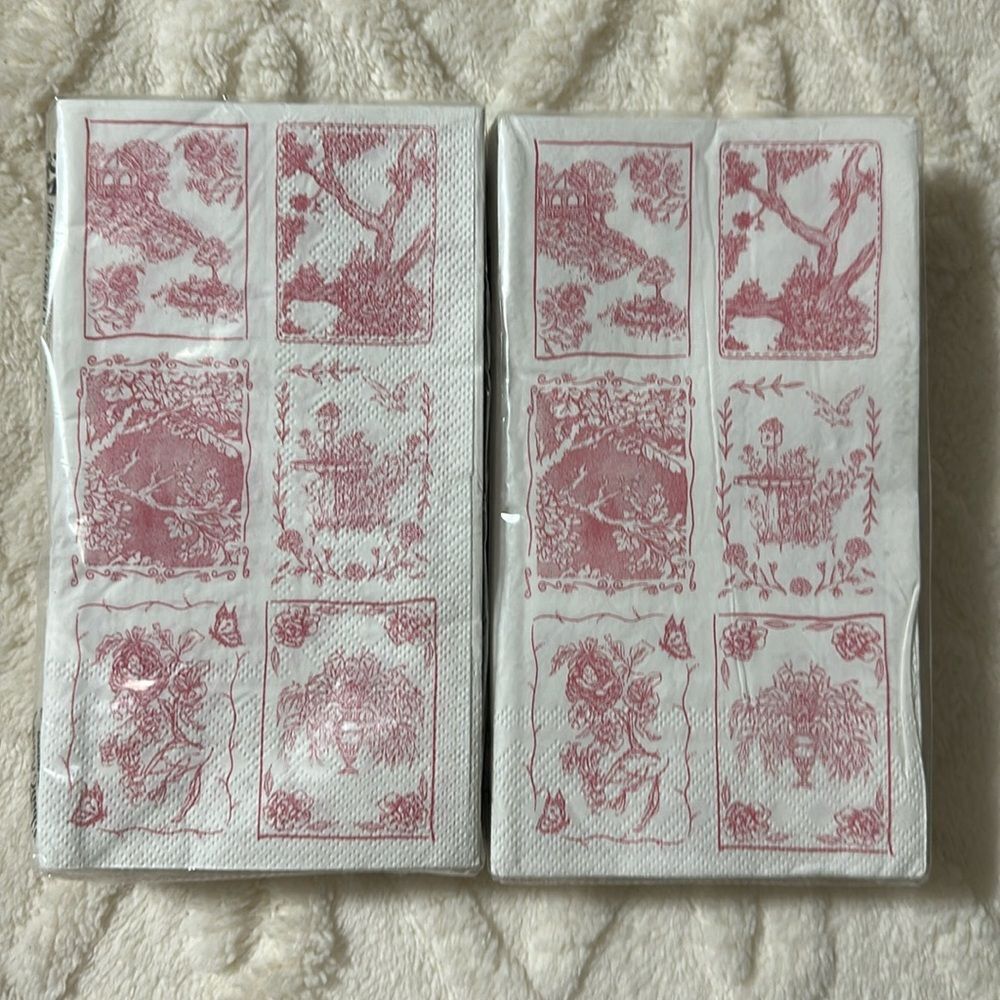 Punch Studio 32 x 2pk Guest Paper Towel Napkins White Pink English Toile Print
